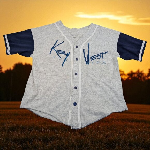 Vintage 90s Key West FL Baseball Jersey T-Shirt OSFA (Fit XL) Florida *READ - Picture 1 of 9